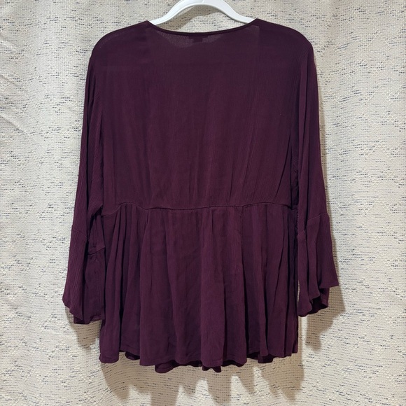 Torrid Burgundy Long Sleeve Blouse with Crochet and Lace Detail - Picture 3 of 5